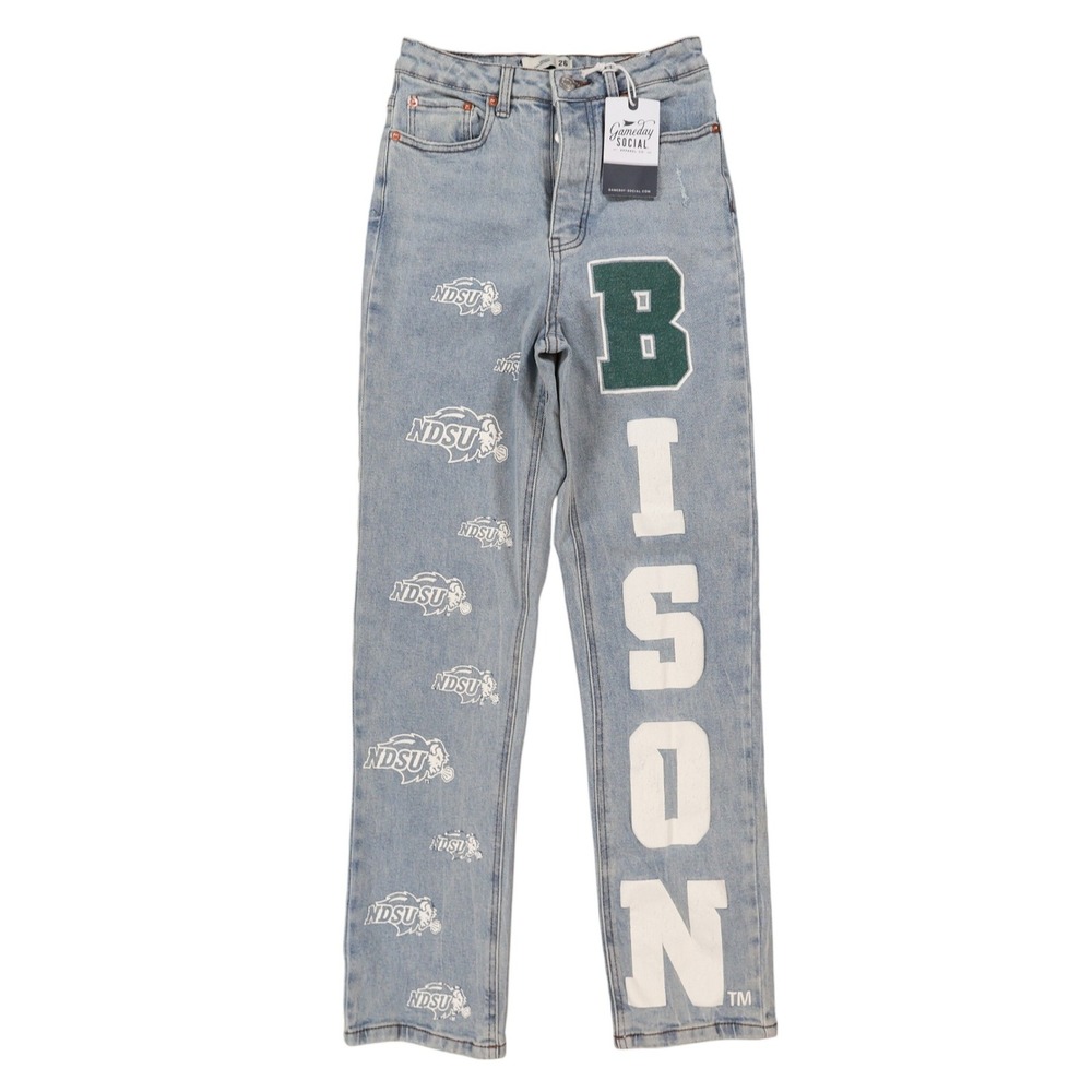 Gameday Social Jeans Womens 26 Blue Cotton NDSU Bison Straight Leg High Rise New